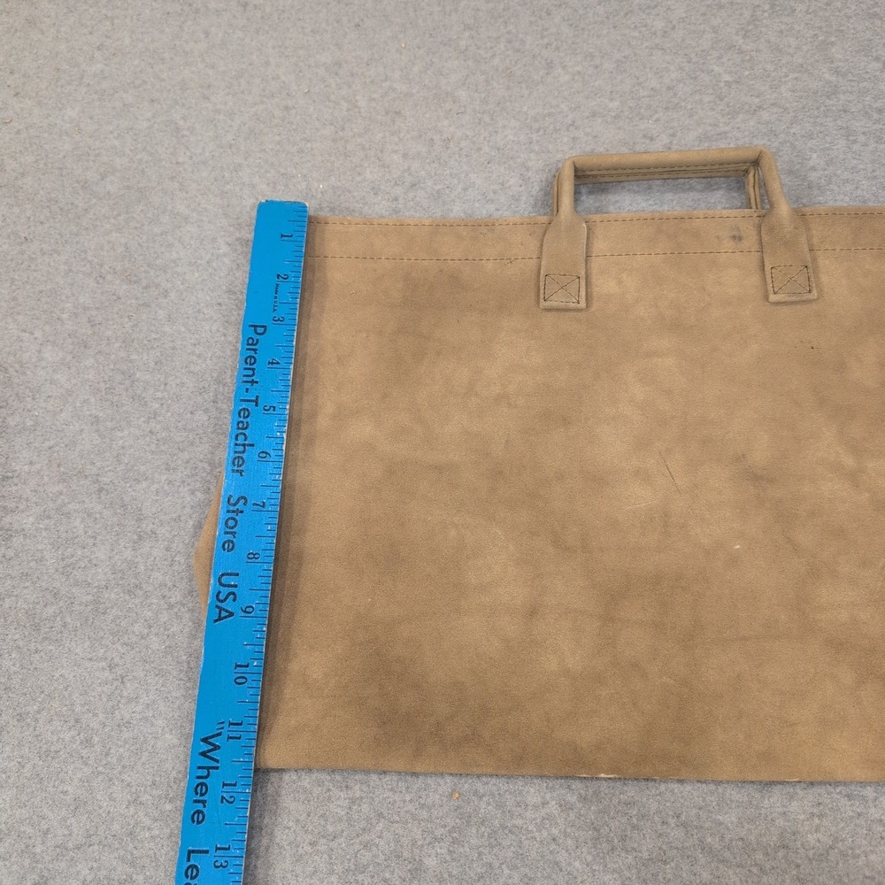 Tan Faux Suede Zippered Portfolio Document Bag with Top Handle - Picture 4 of 5